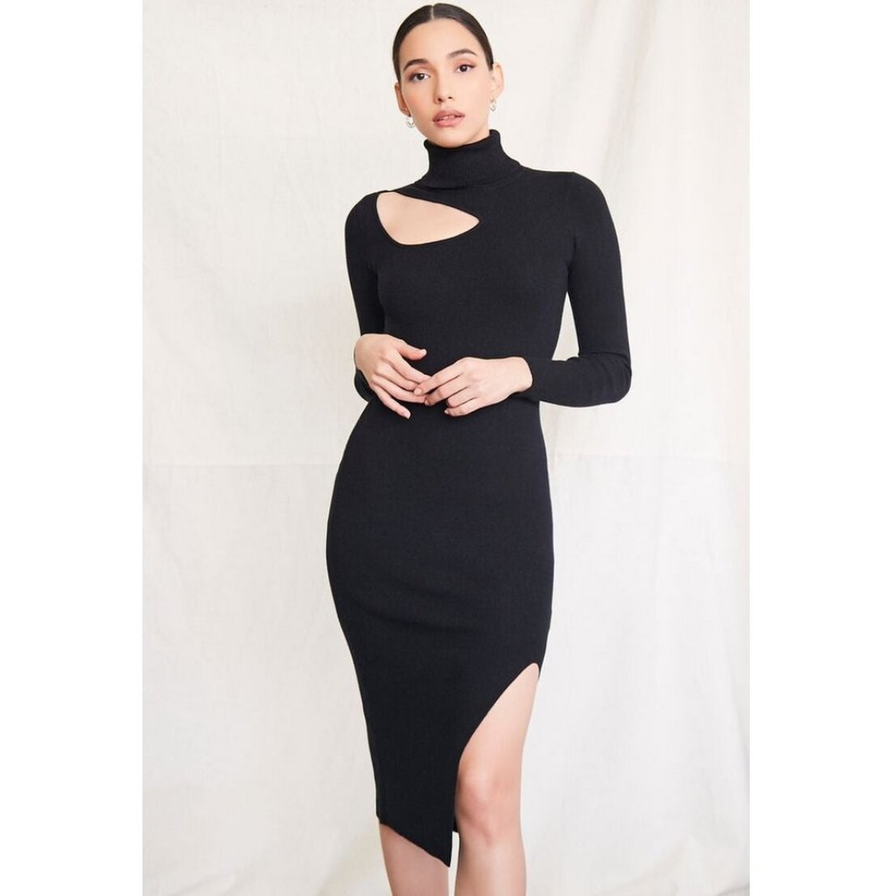 NWT Forever 21 Size S Black Cutout Turtleneck Sweater Dress